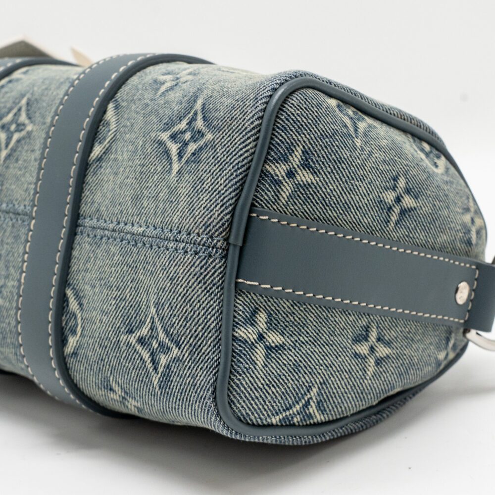 AAA Replica Louis Vuitton LV KEEPALL BANDOULIERE 25 WASHED DENIM CANVAS BLUE SHW