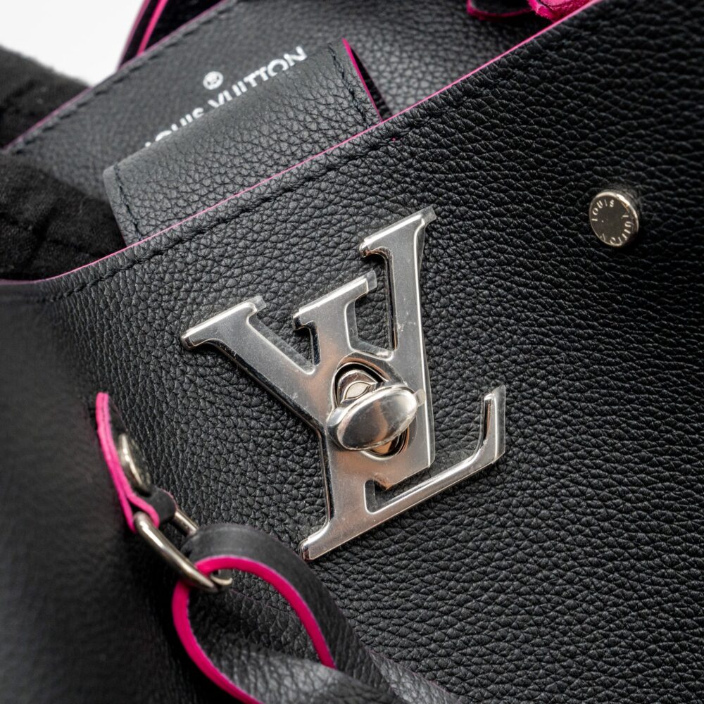 AAA Replica Louis Vuitton LV LOCKME BUCKET BAG CALFSKIN BLACK/PINK SHW