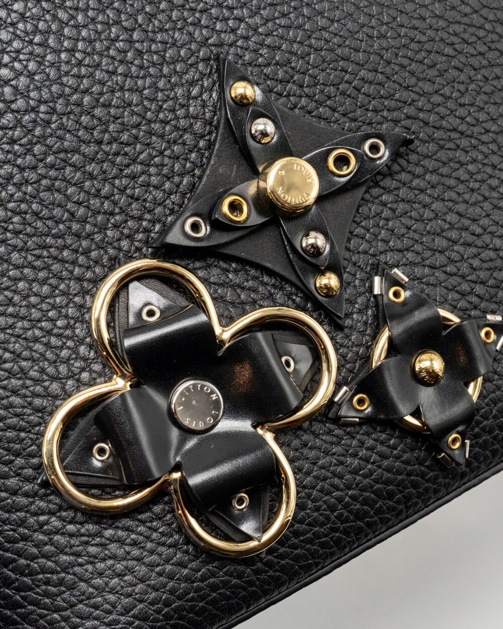 AAA Replica Louis Vuitton LV CAPUCINES BB WITH MONOGRAM FLOWER EMBELLISHMENTS TAURILLON BLACK GHW