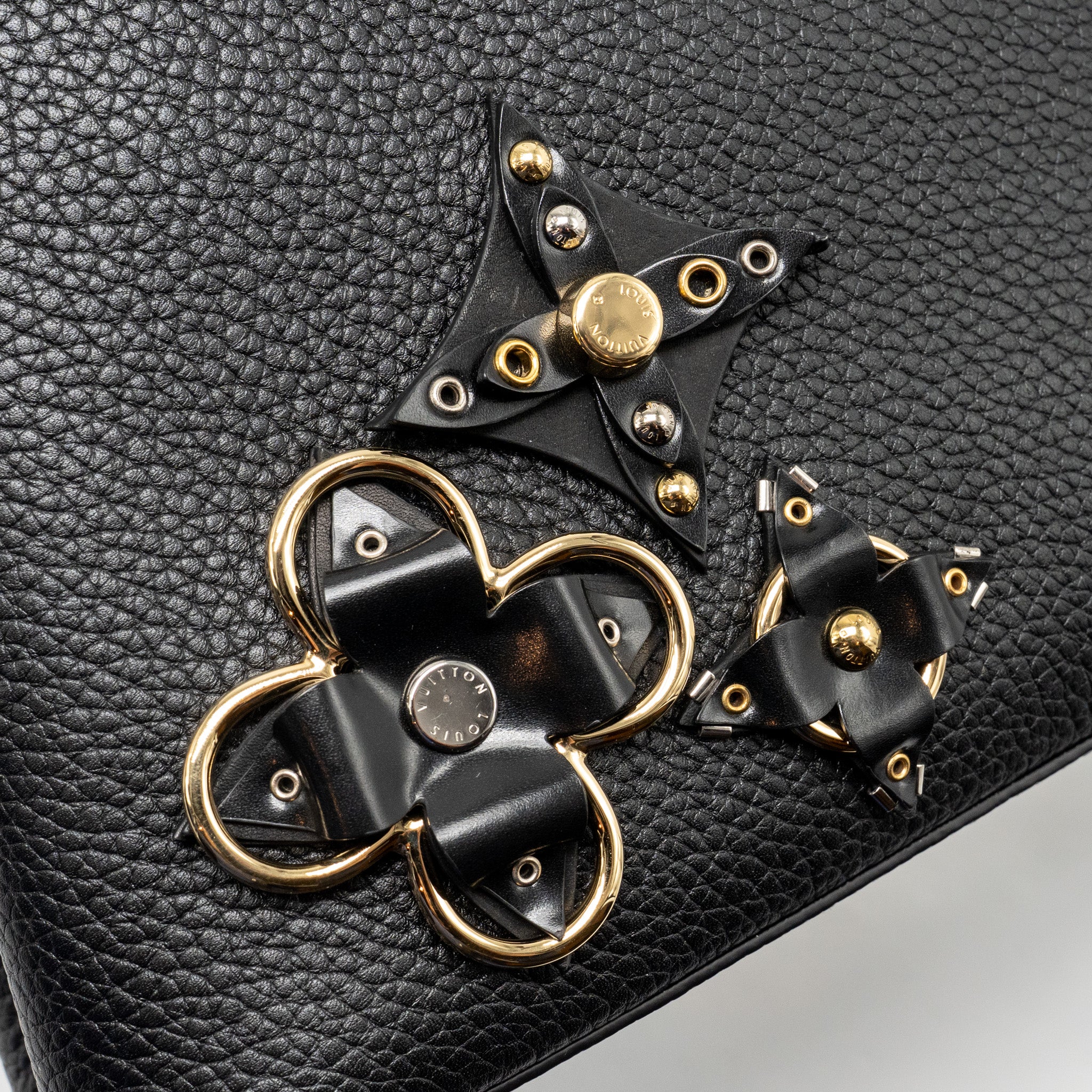 AAA Replica Louis Vuitton LV CAPUCINES BB WITH MONOGRAM FLOWER EMBELLISHMENTS TAURILLON BLACK GHW
