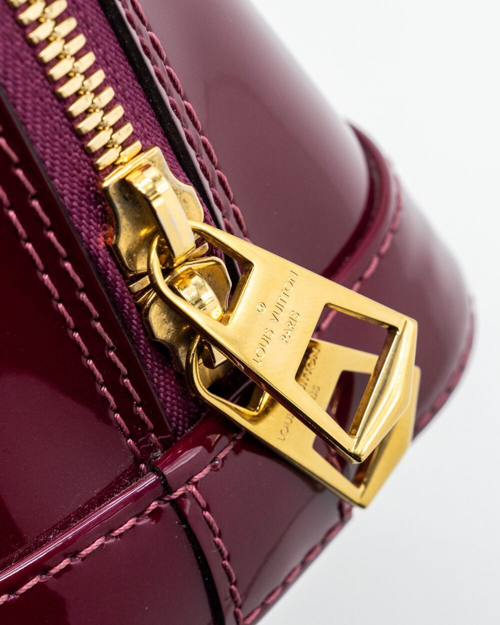 AAA Replica Louis Vuitton LV ALMA BB VERNI MIROIR PATENT DARK PINK GHW