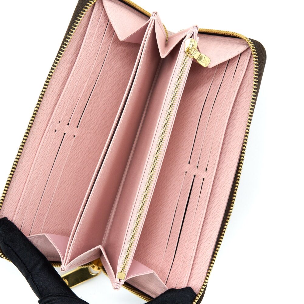 AAA Replica Louis Vuitton LV ZIPPY WALLET DAMIER EBENE CANVAS/ ROSE BALLERINE GHW