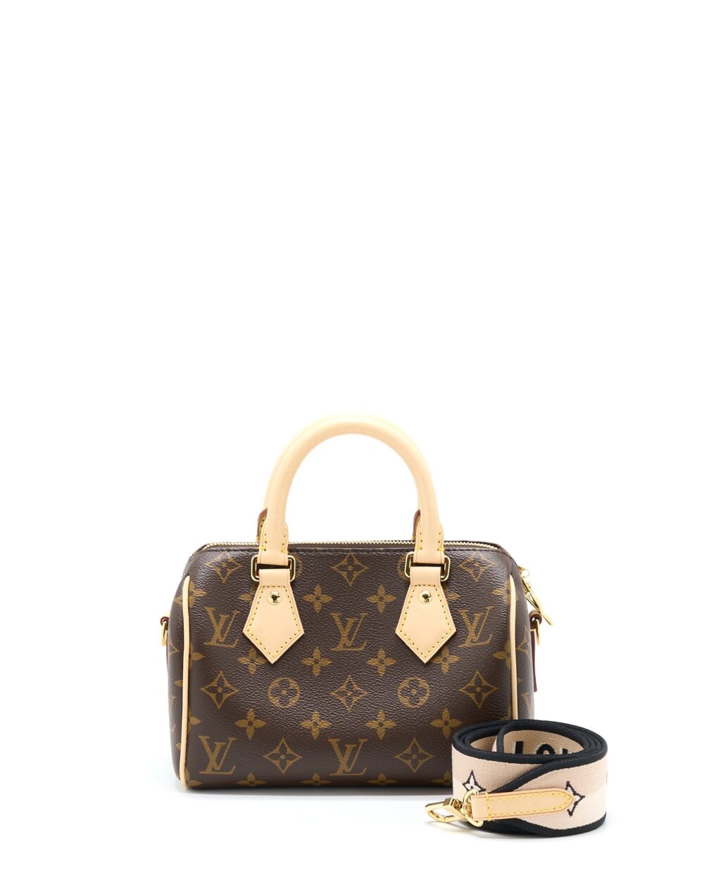 AAA Replica Louis Vuitton LV SPEEDY BANDOULIERE 20 MONOGRAM CANVAS WITH BLACK STRAP GHW