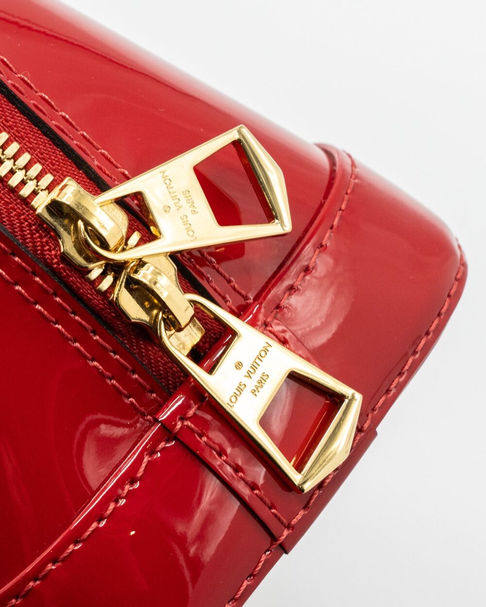 AAA Replica Louis Vuitton LV ALMA BB LIMITED EDITION VERNI MIROIR PATENT RED/MONOGRAM CANVAS GHW