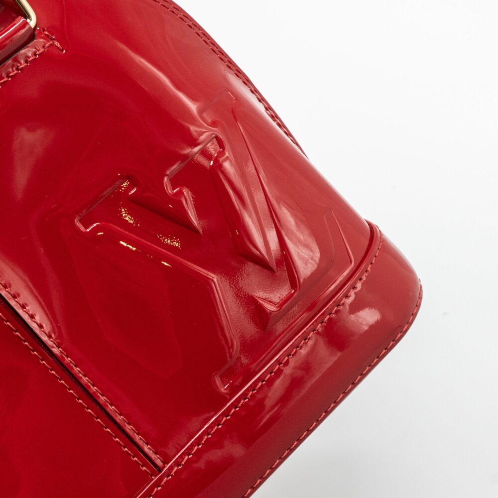 AAA Replica Louis Vuitton LV ALMA BB LIMITED EDITION VERNI MIROIR PATENT RED/MONOGRAM CANVAS GHW