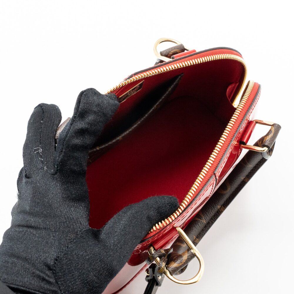 AAA Replica Louis Vuitton LV ALMA BB LIMITED EDITION VERNI MIROIR PATENT RED/MONOGRAM CANVAS GHW
