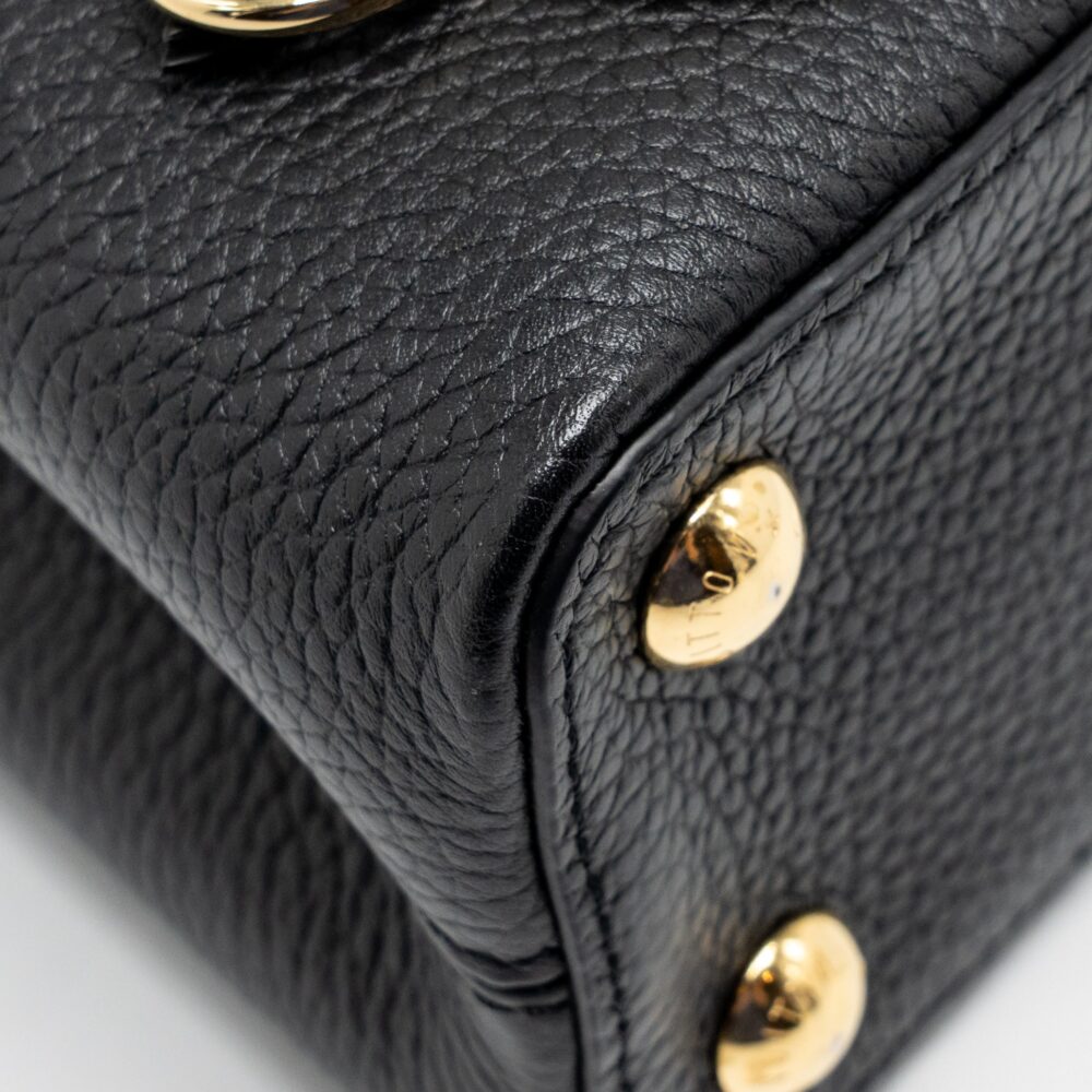 AAA Replica Louis Vuitton LV CAPUCINES BB WITH MONOGRAM FLOWER EMBELLISHMENTS TAURILLON BLACK GHW