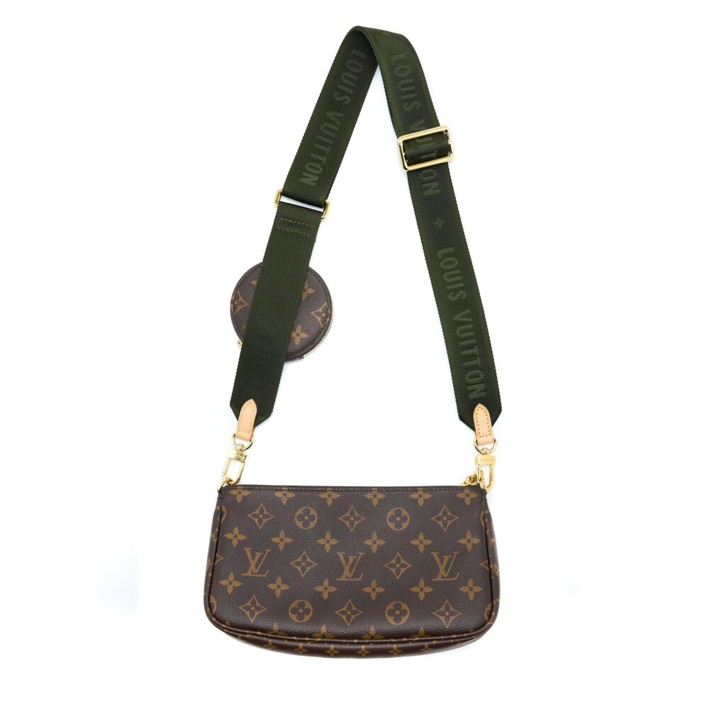 AAA Replica Louis Vuitton LV MULTI POCHETTE ACCESSORIES MONOGRAM CANVAS KHAKI STRAP GHW (NEW VERSION)