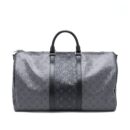 AAA Replica Louis Vuitton LV KEEPALL BANDOULIERE 50 MONOGRAM ECLIPSE CANVAS BLACK/GREY BLACK HARDWARE (NEW VERSION)
