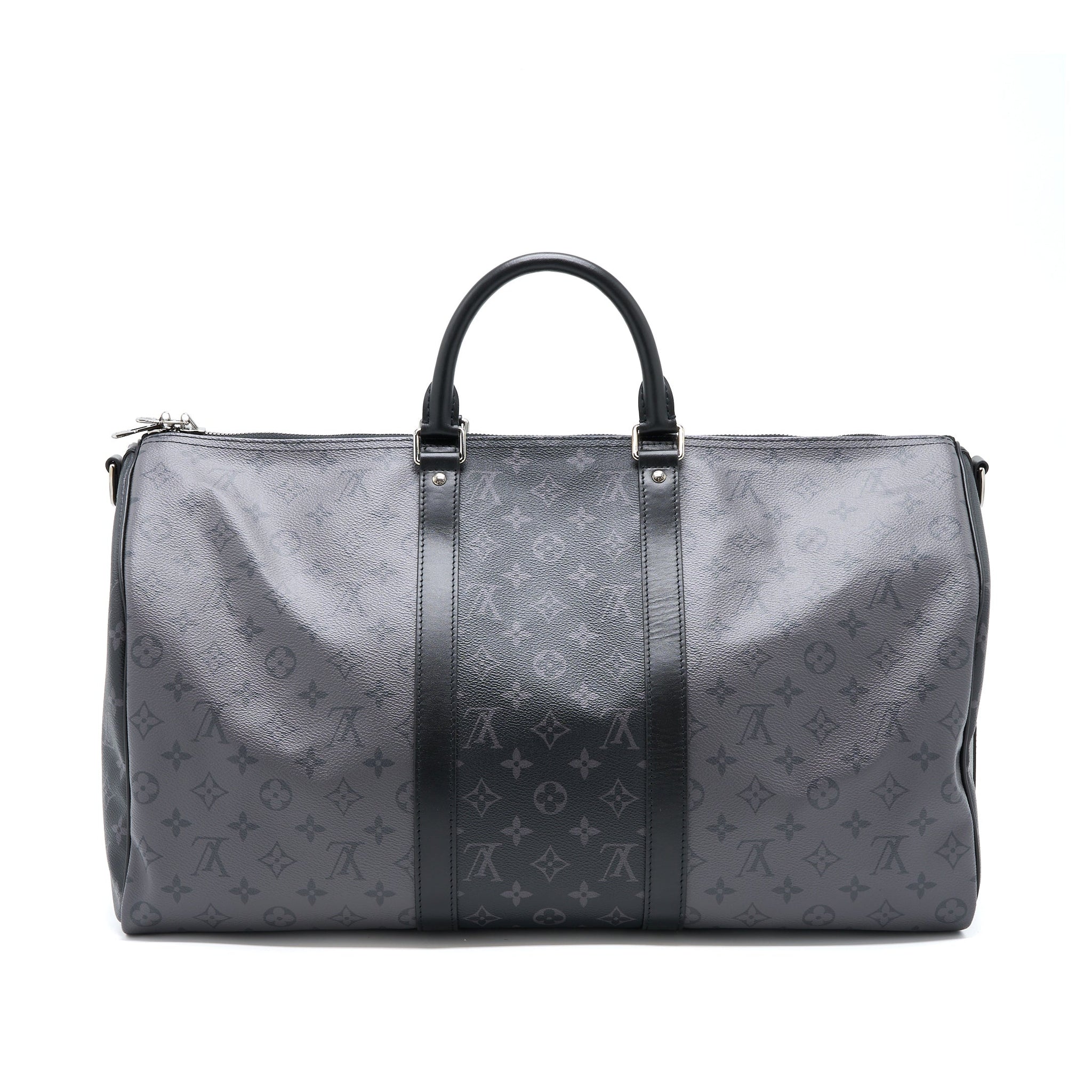 AAA Replica Louis Vuitton LV KEEPALL BANDOULIERE 50 MONOGRAM ECLIPSE CANVAS BLACK/GREY BLACK HARDWARE (NEW VERSION)