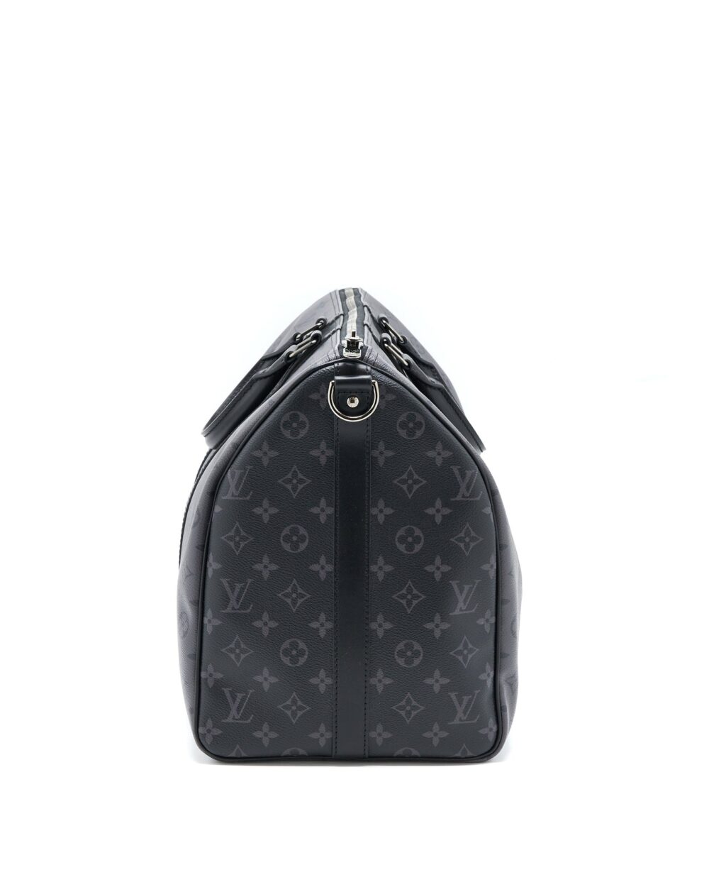 AAA Replica Louis Vuitton LV KEEPALL BANDOULIERE 50 MONOGRAM ECLIPSE CANVAS BLACK/GREY BLACK HARDWARE (NEW VERSION)