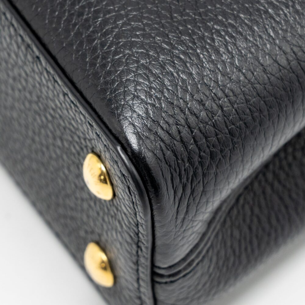 AAA Replica Louis Vuitton LV CAPUCINES MINI TAURILLON BLACK GHW