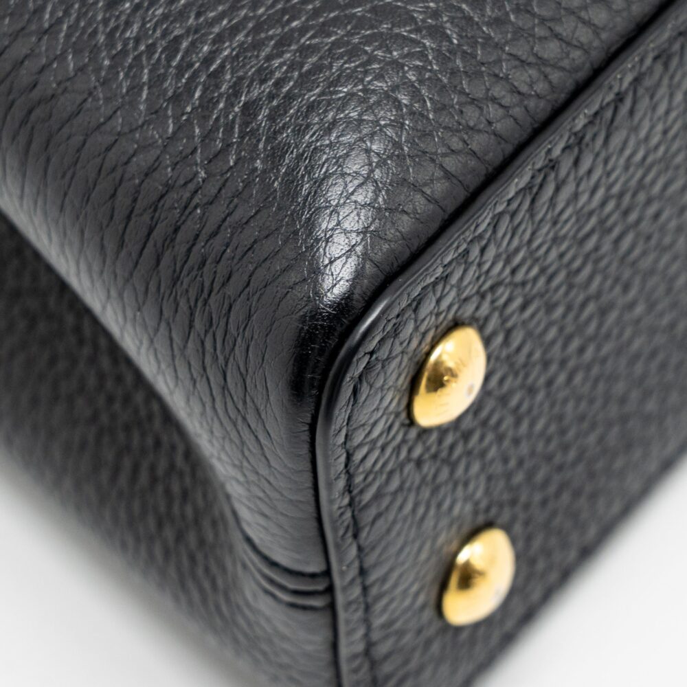 AAA Replica Louis Vuitton LV CAPUCINES MINI TAURILLON BLACK GHW