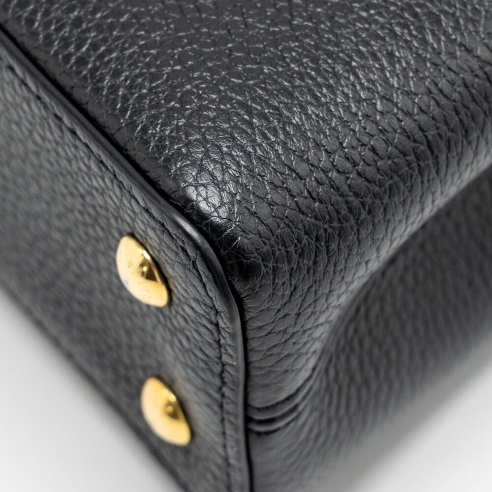 AAA Replica Louis Vuitton LV CAPUCINES MINI TAURILLON BLACK GHW