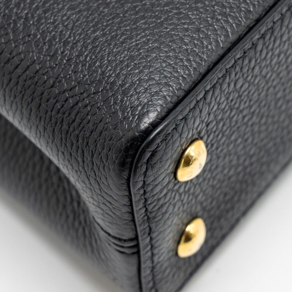 AAA Replica Louis Vuitton LV CAPUCINES MINI TAURILLON BLACK GHW