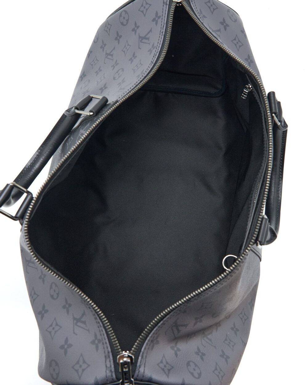 AAA Replica Louis Vuitton LV KEEPALL BANDOULIERE 50 MONOGRAM ECLIPSE CANVAS BLACK/GREY BLACK HARDWARE (NEW VERSION)