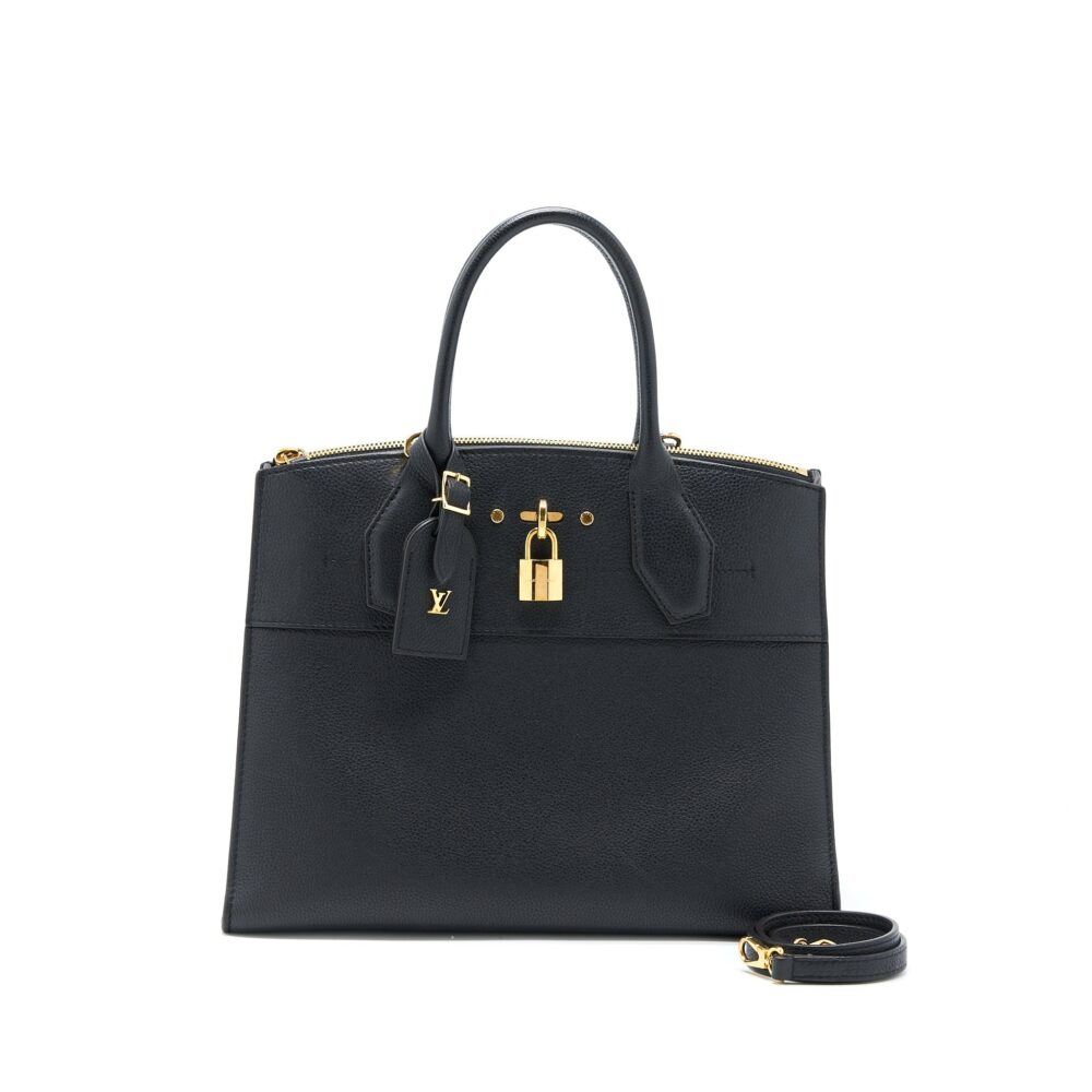 AAA Replica Louis Vuitton LV CITY STEAMER MM GRAINED CALFSKIN BLACK GHW