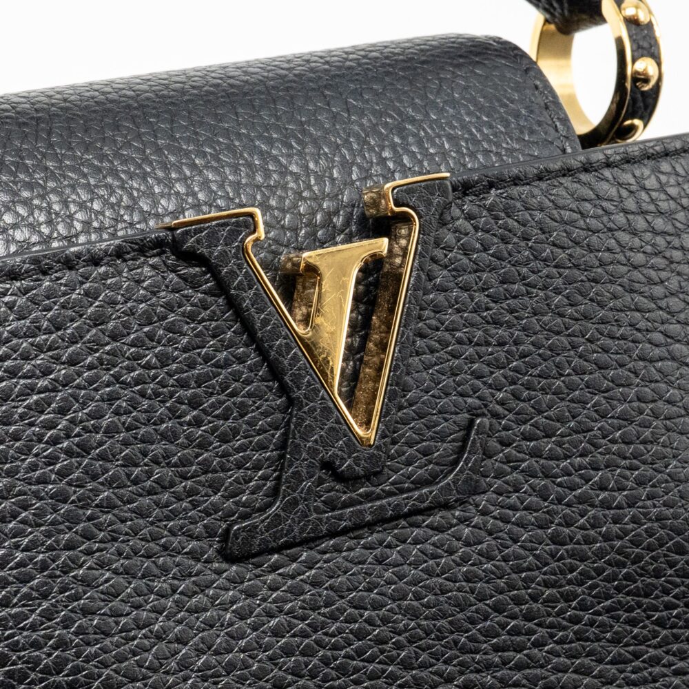 AAA Replica Louis Vuitton LV CAPUCINES MINI TAURILLON BLACK GHW