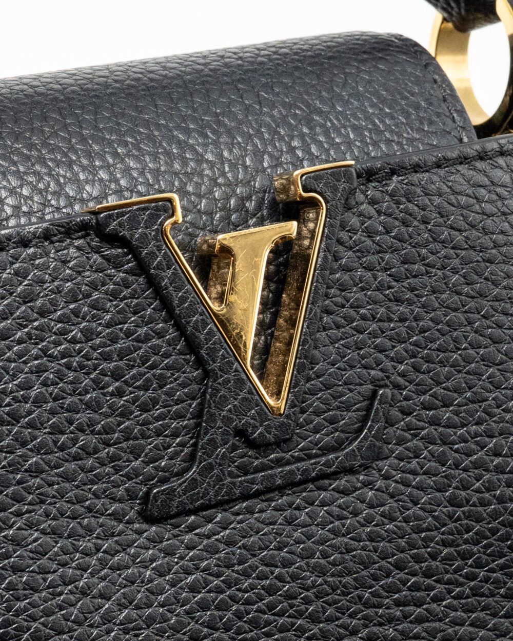 AAA Replica Louis Vuitton LV CAPUCINES MINI TAURILLON BLACK GHW