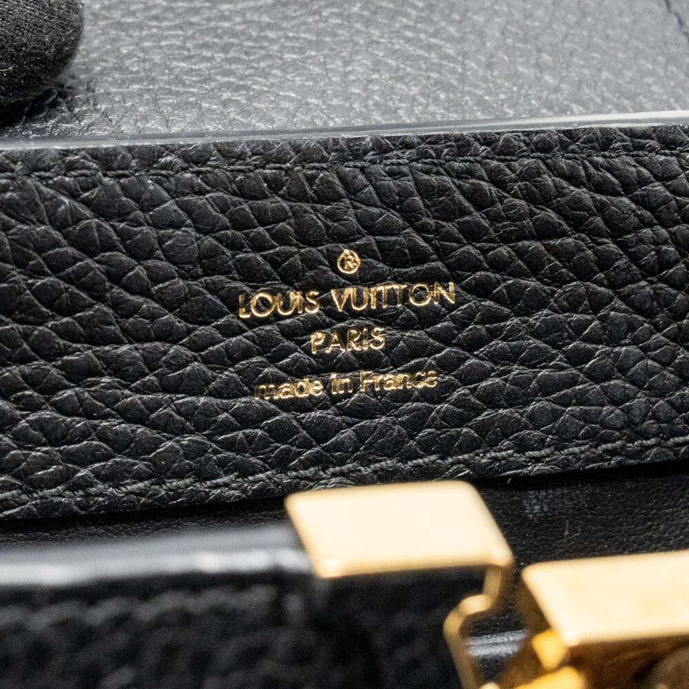 AAA Replica Louis Vuitton LV CAPUCINES MINI TAURILLON BLACK GHW