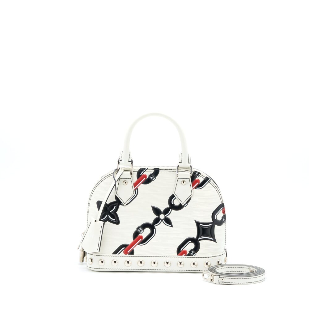 AAA Replica Louis Vuitton LV ALMA BB EN CUIR OCCASION EPI WHITE / BLACK WITH SHW