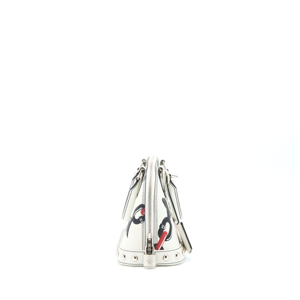AAA Replica Louis Vuitton LV ALMA BB EN CUIR OCCASION EPI WHITE / BLACK WITH SHW