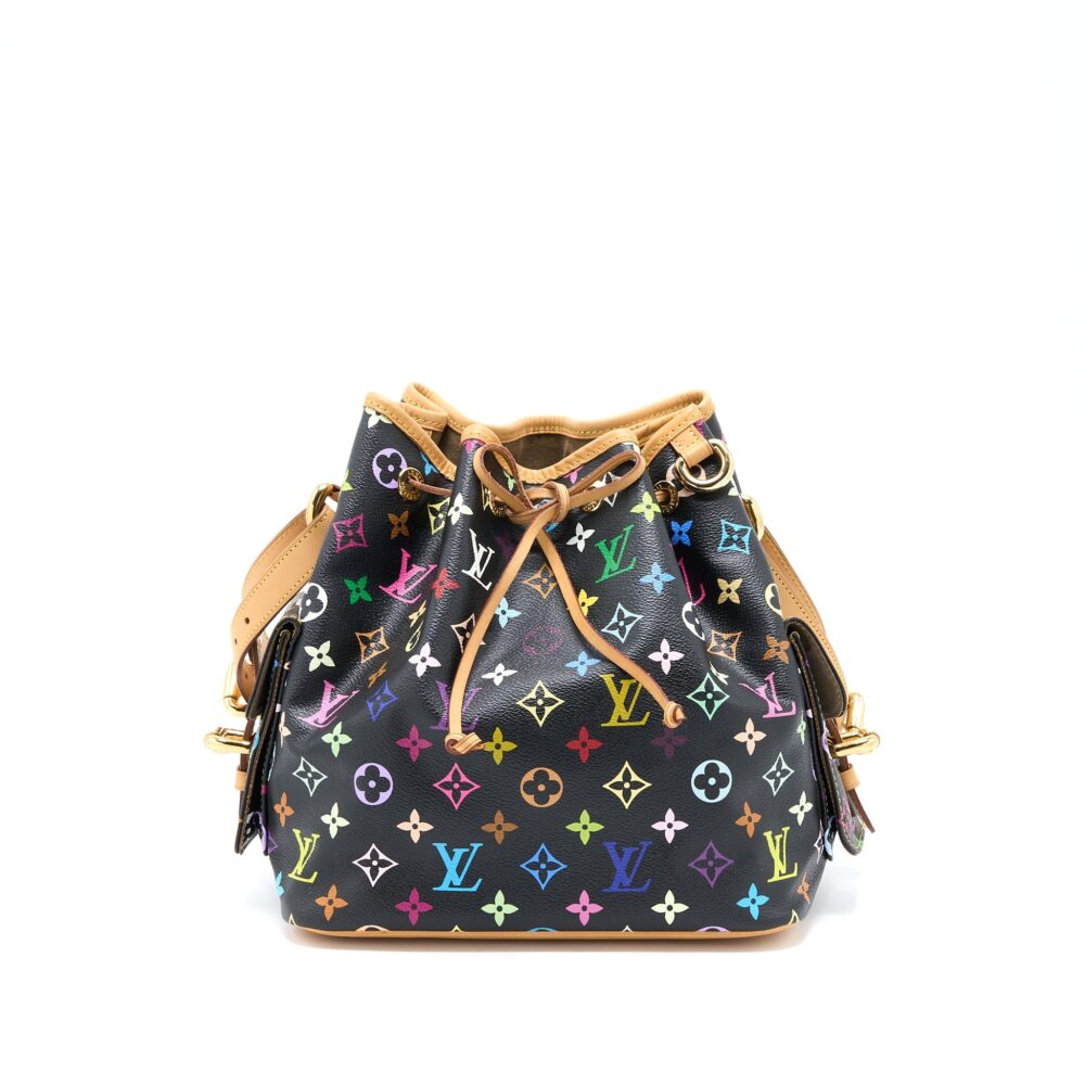 AAA Replica Louis Vuitton LV PETIT NOE BLACK MONOGRAM MULTICOLOUR GHW