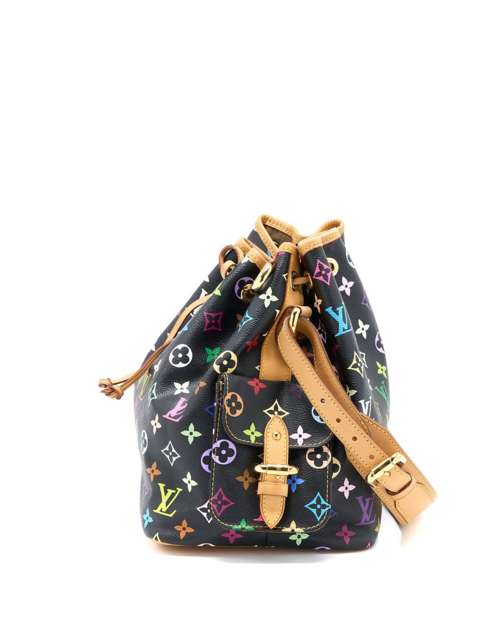AAA Replica Louis Vuitton LV PETIT NOE BLACK MONOGRAM MULTICOLOUR GHW