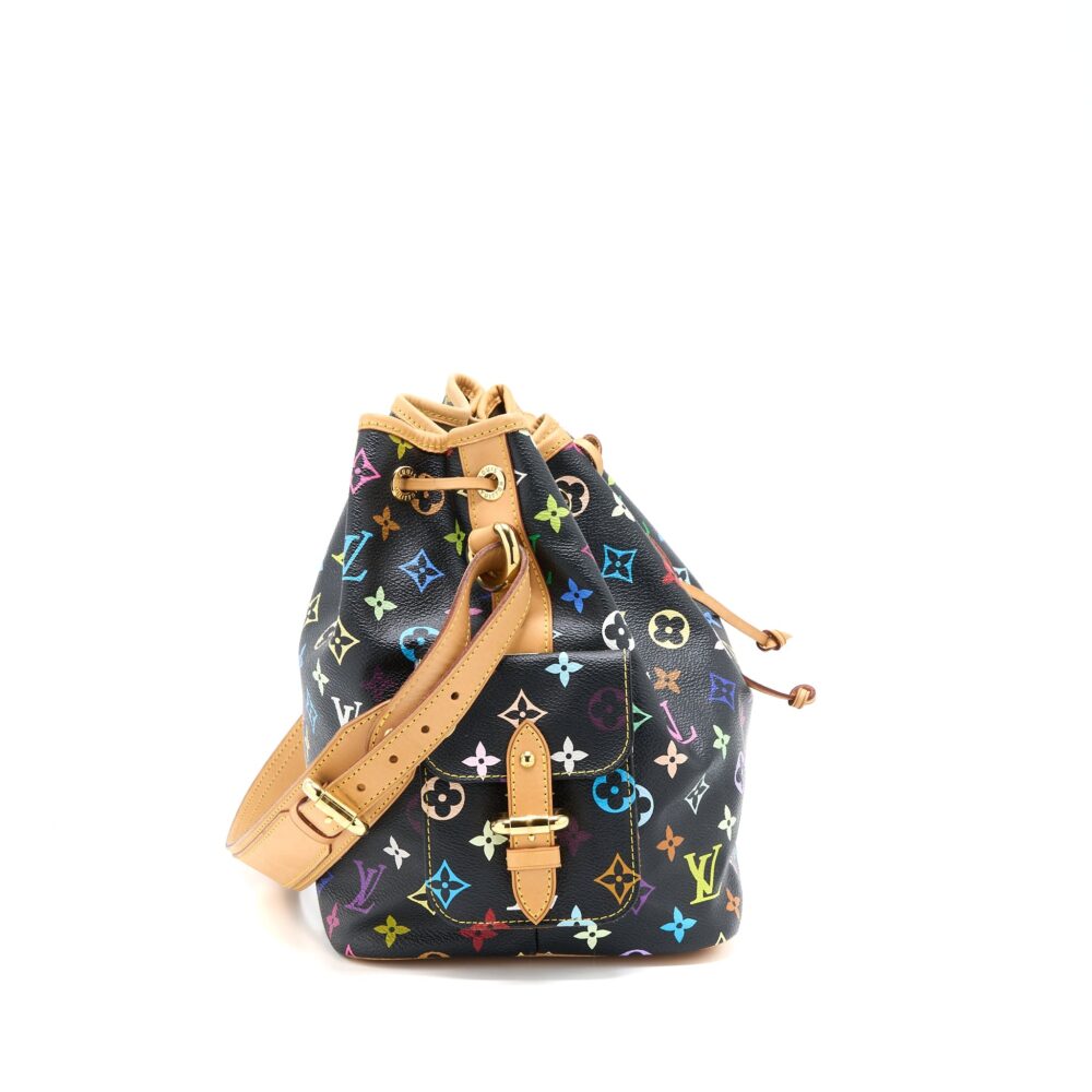 AAA Replica Louis Vuitton LV PETIT NOE BLACK MONOGRAM MULTICOLOUR GHW