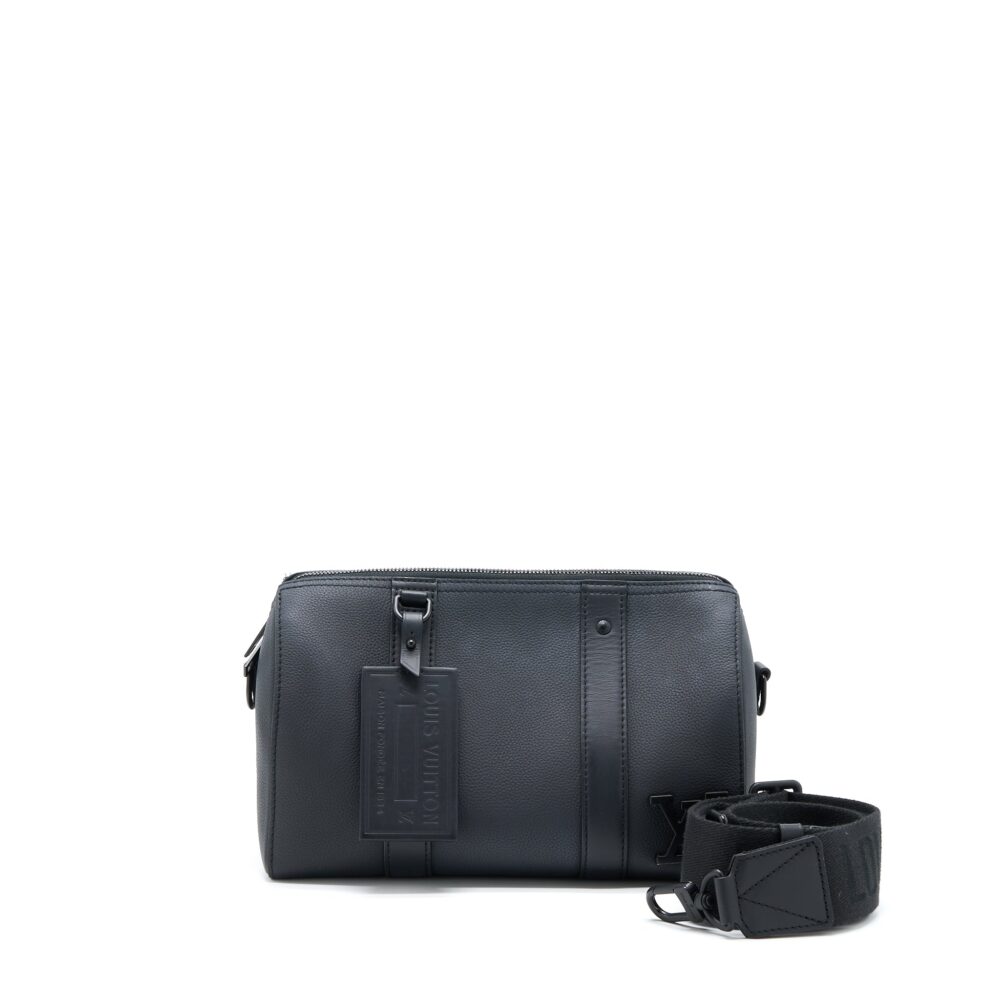 AAA Replica Louis Vuitton LV CITY KEEPALL GRAINED CALFSKIN BLACK WITH BLACK HARDWARE (NEW VERSION)