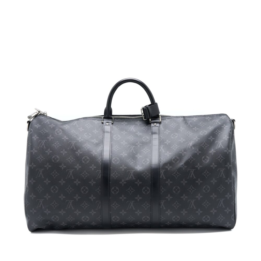 AAA Replica Louis Vuitton LV KEEPALL 55 WITH SHOULDER STRAP MONOGRAM ECLIPSE CANVAS SHW