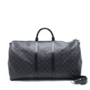AAA Replica Louis Vuitton LV KEEPALL 55 WITH SHOULDER STRAP MONOGRAM ECLIPSE CANVAS SHW
