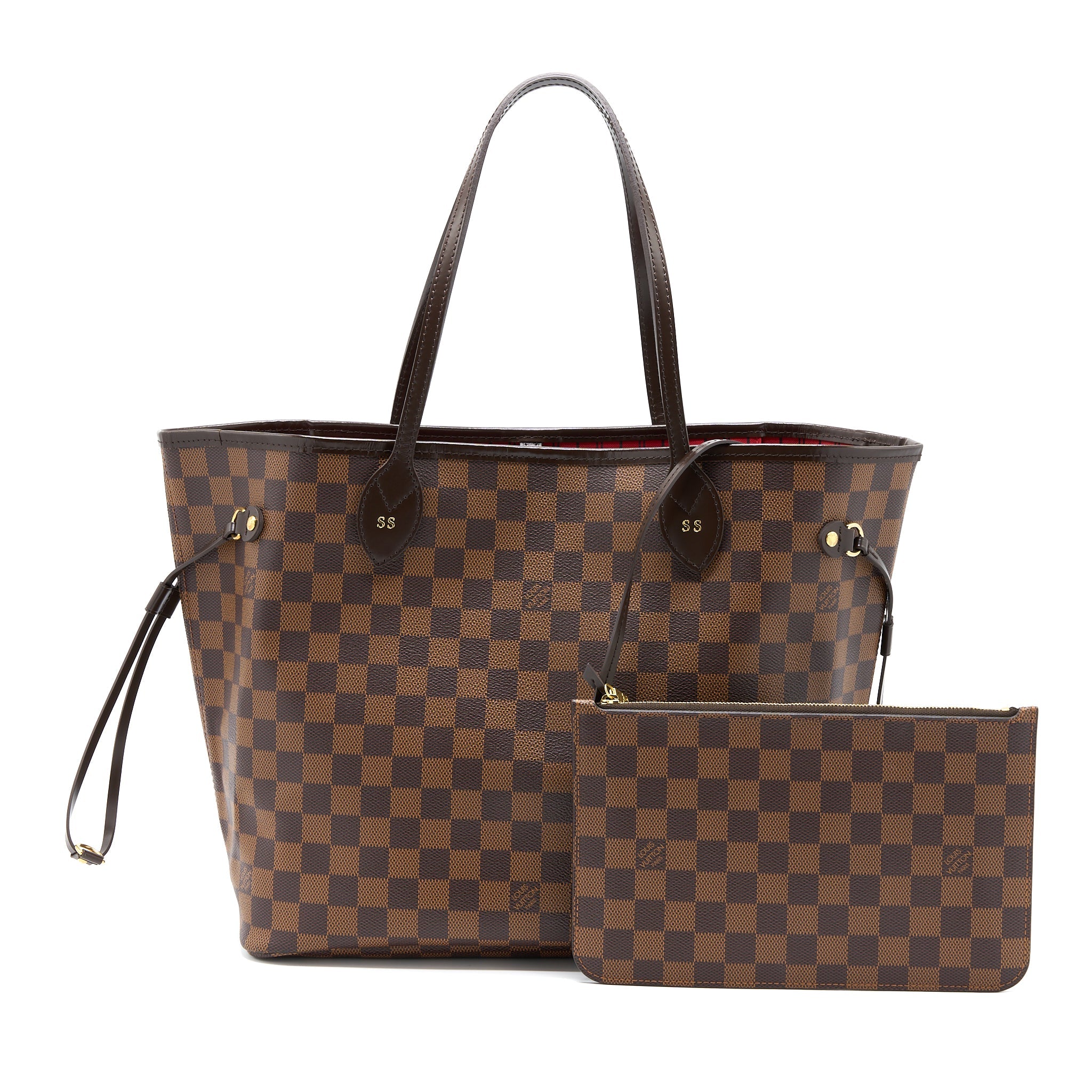 AAA Replica Louis Vuitton LV NEVERFULL MM DAMIER EBENE GHW WITH INITIAL S.S
