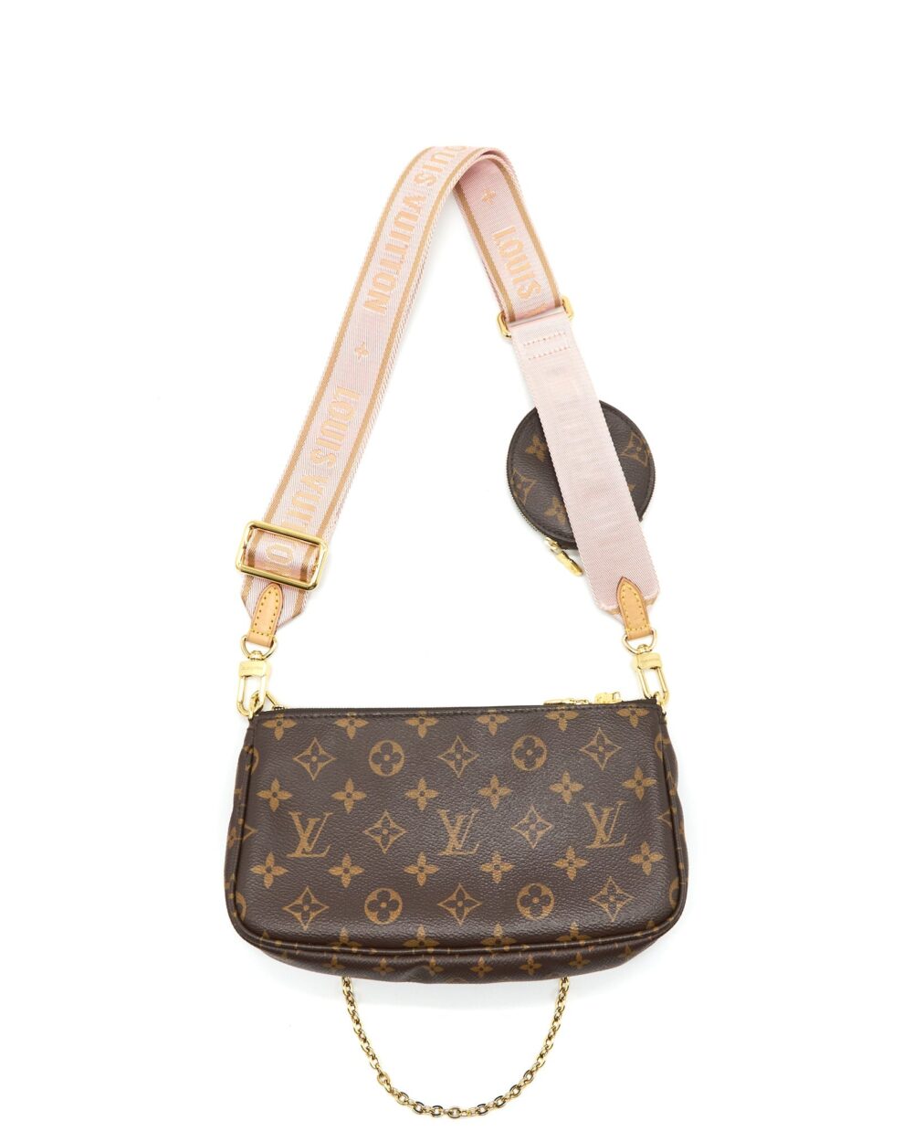 AAA Replica Louis Vuitton LV MULTI POCHETTE ACCESSORIES ROSE CLAIR MONOGRAM CANVAS GHW