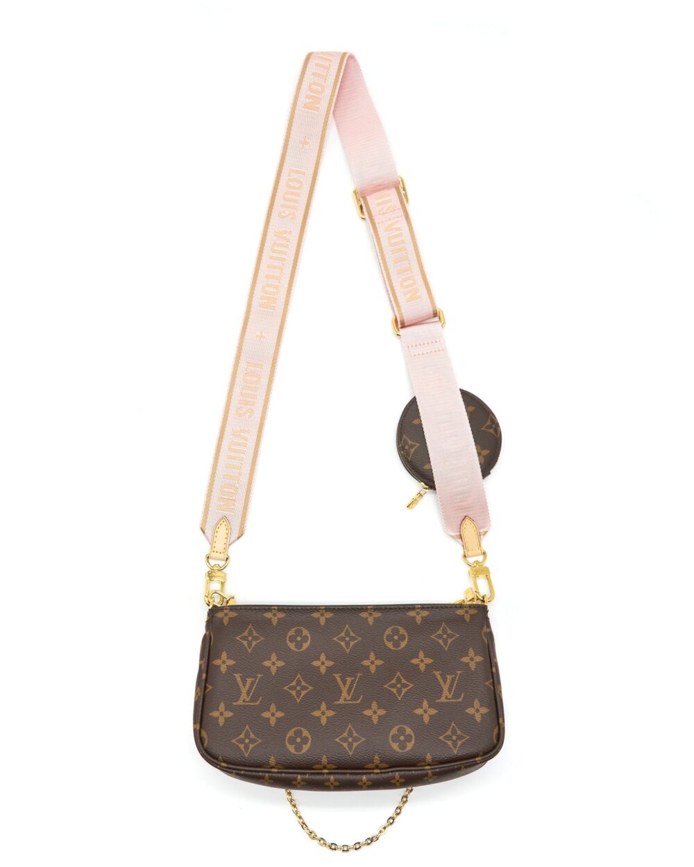 AAA Replica Louis Vuitton LV MULTI POCHETTE ACCESSORIES MONOGRAM CANVAS ROSE CLAIR GHW