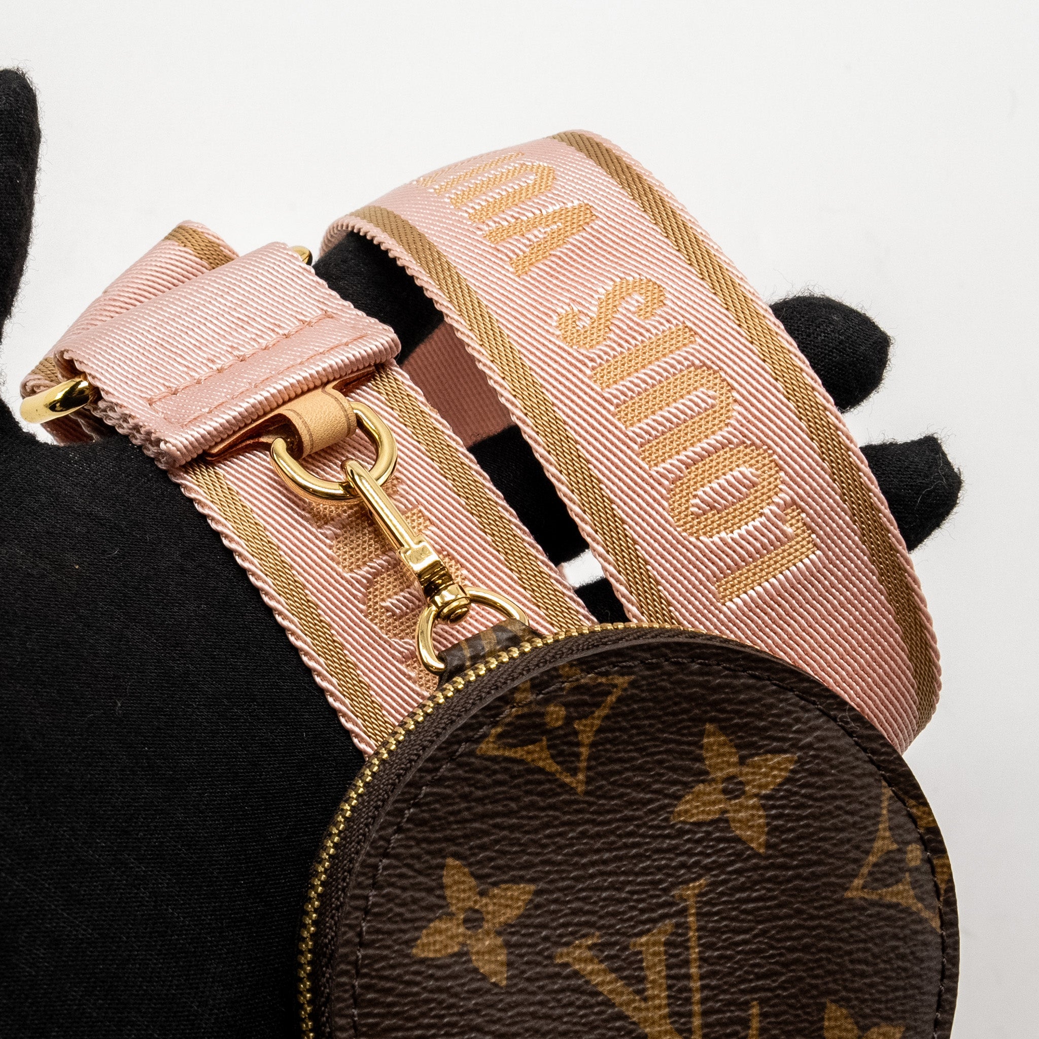 AAA Replica Louis Vuitton LV MULTI POCHETTE ACCESSORIES MONOGRAM CANVAS PINK STRAP GHW