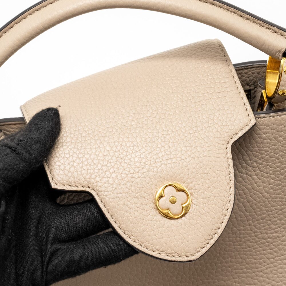 AAA Replica Louis Vuitton LV CAPUCINES BB TAURILLON LIGHT GREY GHW