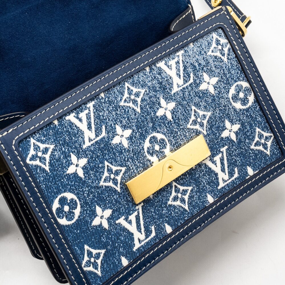 AAA Replica Louis Vuitton LV MINI DAUPHINE DENIM BLUE GHW