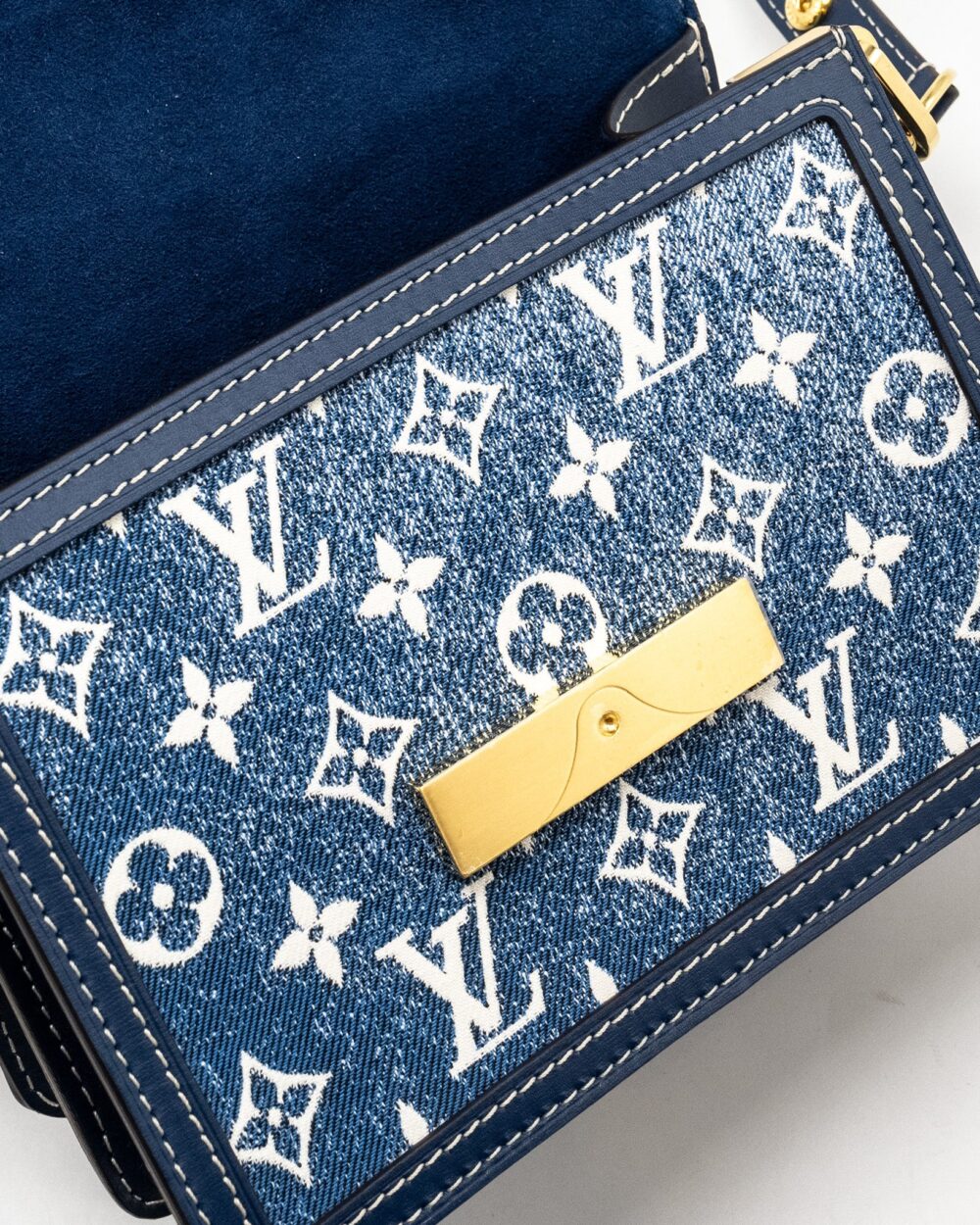 AAA Replica Louis Vuitton LV MINI DAUPHINE DENIM BLUE GHW