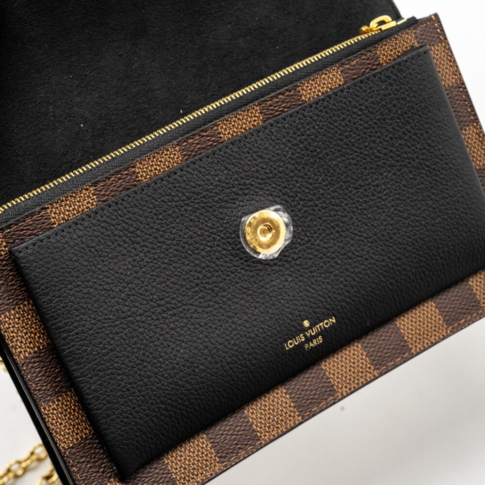 AAA Replica Louis Vuitton LV VAVIN CHAIN WALLET DAMIER EBENE CANVAS GHW