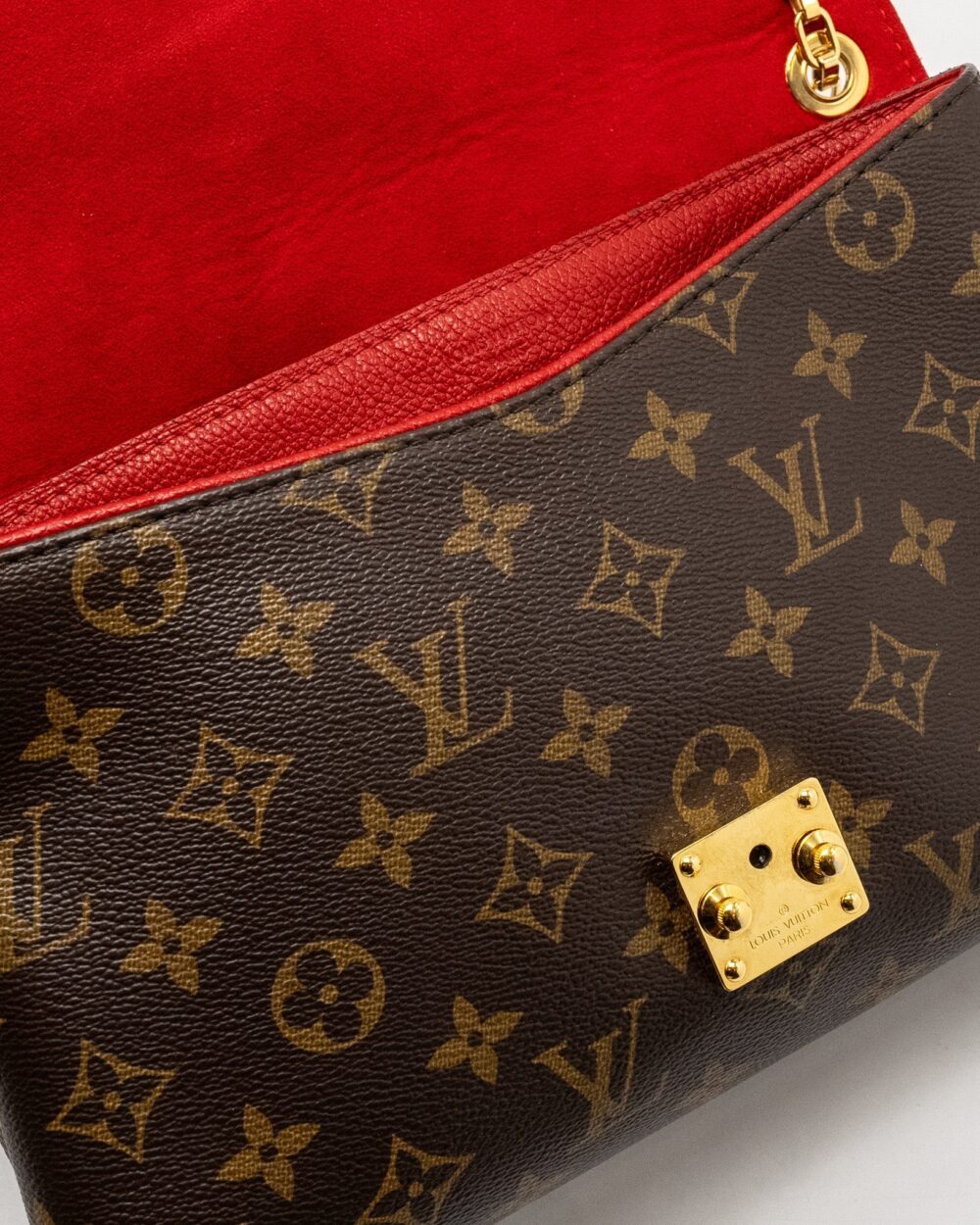 AAA Replica Louis Vuitton LV PALLAS CHAIN BAG MONOGRAM CANVAS/LEATHER RED GHW 