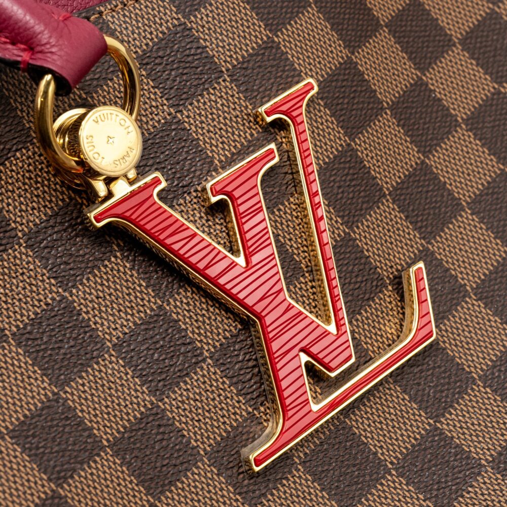 AAA Replica Louis Vuitton LV RIVERSIDE TOTE BAG DAMIER EBENE CANVAS RED/BROWN GHW