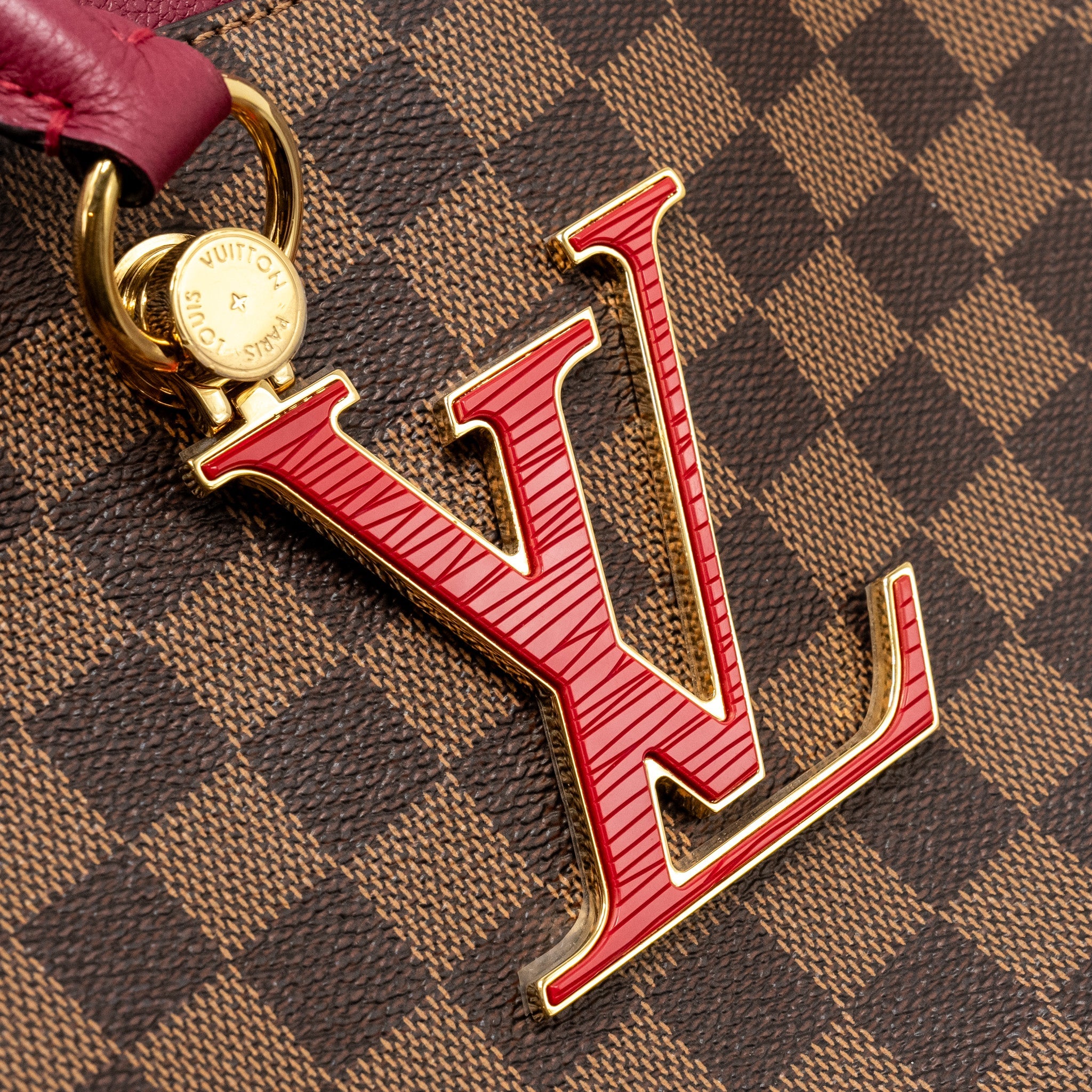 AAA Replica Louis Vuitton LV RIVERSIDE TOTE BAG DAMIER EBENE CANVAS RED/BROWN GHW