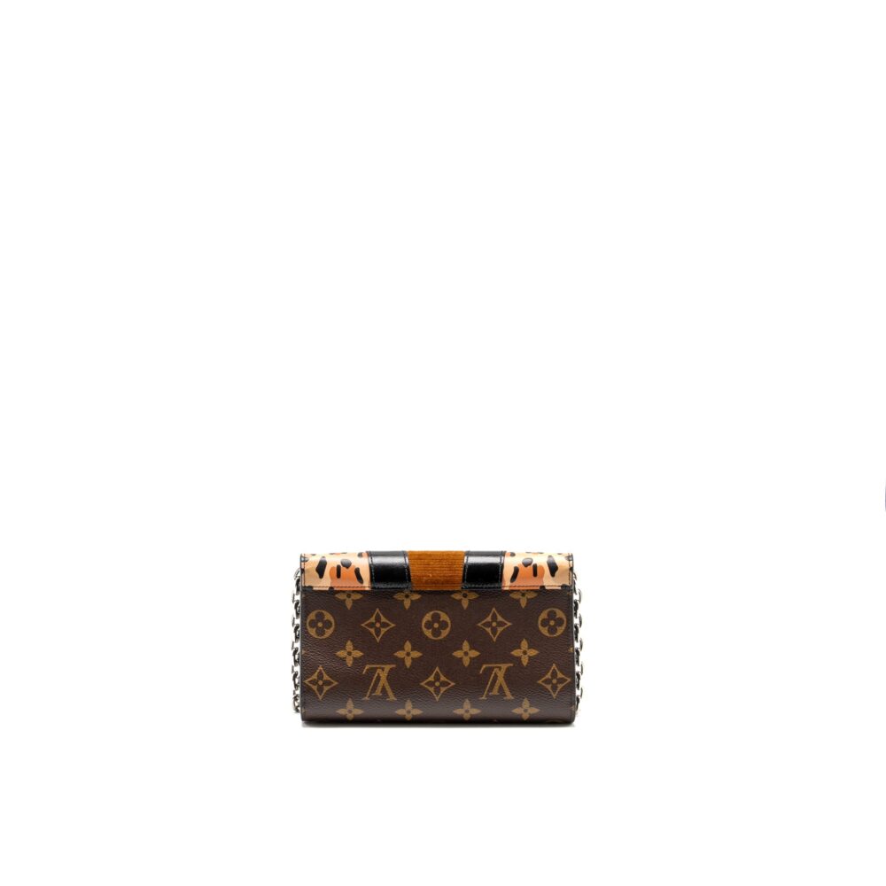AAA Replica Louis Vuitton LV WILD AT HEART TWIST WALLET ON CHAIN CALFSKIN/MONOGRAM CANVAS MULTICOLOLUR BLACK/SLIVER HARDWARE
