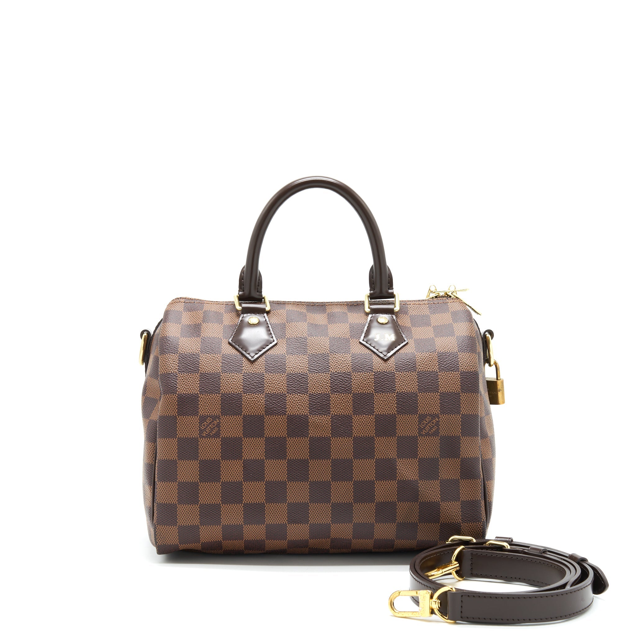 AAA Replica Louis Vuitton LV SPEEDY 25 DAMIER EBENE WITH STRAP