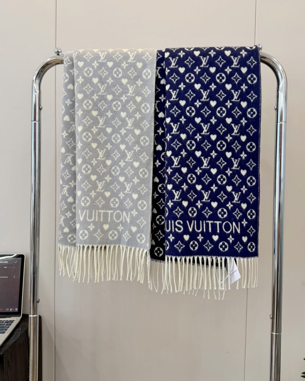 Louis Vuitton Navy Monogram Wool Scarf