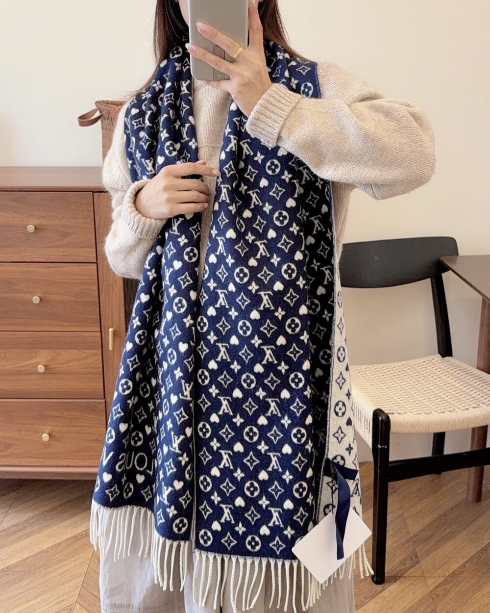 Louis Vuitton Navy Monogram Wool Scarf