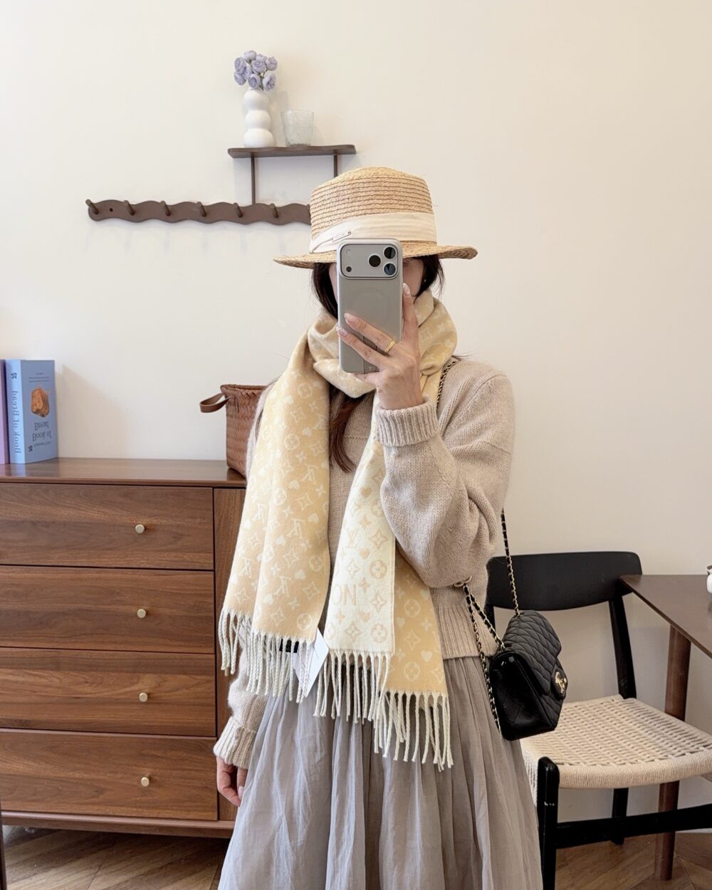 Louis Vuitton Camel Monogram Wool Scarf