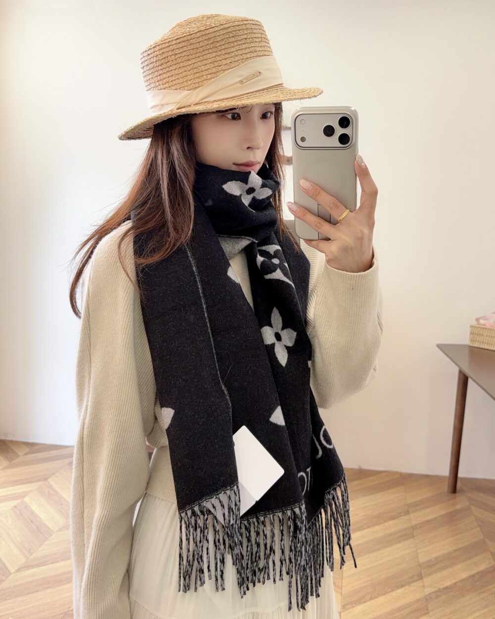 Louis Vuitton Black Monogram Wool Scarf