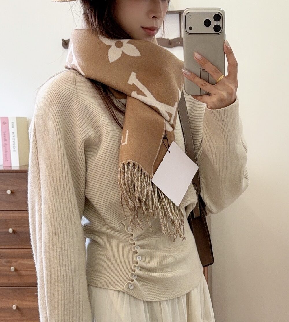 Louis Vuitton Cream Monogram Wool Scarf